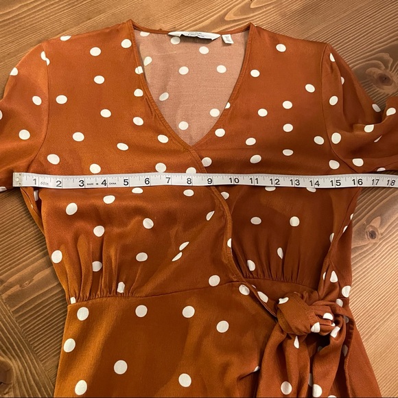 & Other Stories Paris Atelier Rust Orange Polka Dot Faux Wrap Dress 0 - Picture 12 of 13